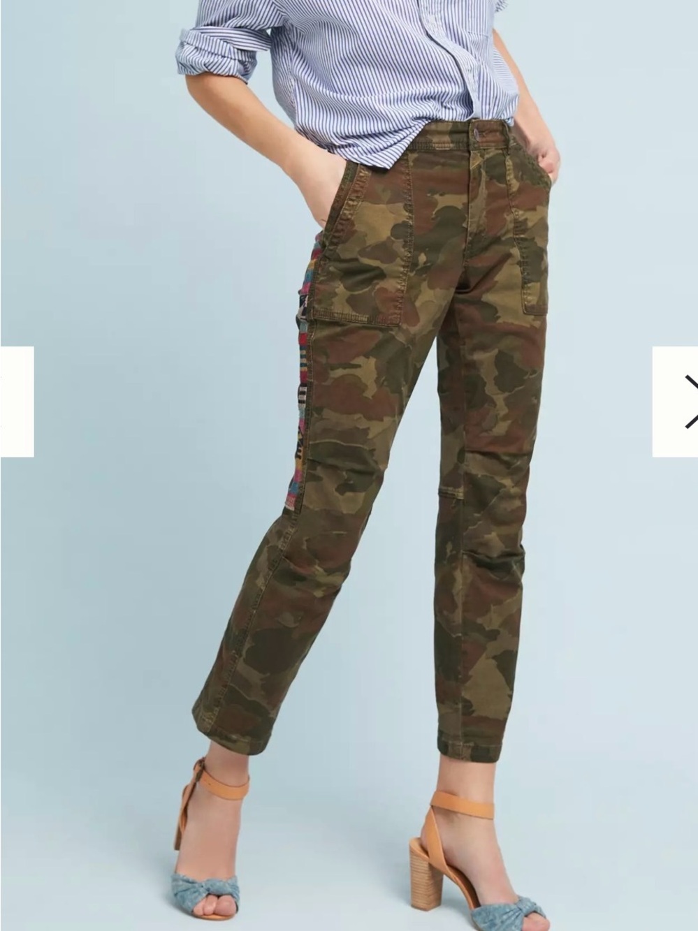ANTHROPOGIE The  Wanderer Stripe Utility Trousers Camo Green Khaki womens Sz 26